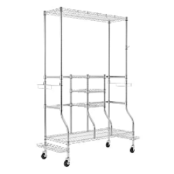 Woot has SafeRacks Rolling Golf Equipment Organizer Storage Rack w/ Steel Wire Shelves (White) for $35.99. Shipping is free w/ Prime, otherwise, there is a flat $6 ship fee per order. Thanks to Deal Hunter StrongWeather642 for finding this deal. Features: Dimensions: 18" deep x 51" wide x 70" tall Has two extra-wide large bag ports that can fit two tour-sized cart bags, plus more Adjustable shelves for storing golf ball cases, tees, hats, shoes, cold weather gear, and a variety of other golf and garage accessories Includes an upper shelf, five accessory hooks, and 2 side attachments for spare clubs, umbrellas, or swing aides Includes 3" wheels (2 with locking mechanism) for easy moving, a movable bottle opener, and 3 adjustable shelves Racks are zinc-plated to minimize rust, scratching, and wear and tear